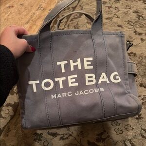 Marc Jacobs Dark Gray Tote Bag with Sturdy Canvas Material and Prominent Text